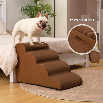 4-Step Dog Stairs and Ramp for Beds or Couches – Non-Slip Sturdy Pet Steps for Small Dogs and