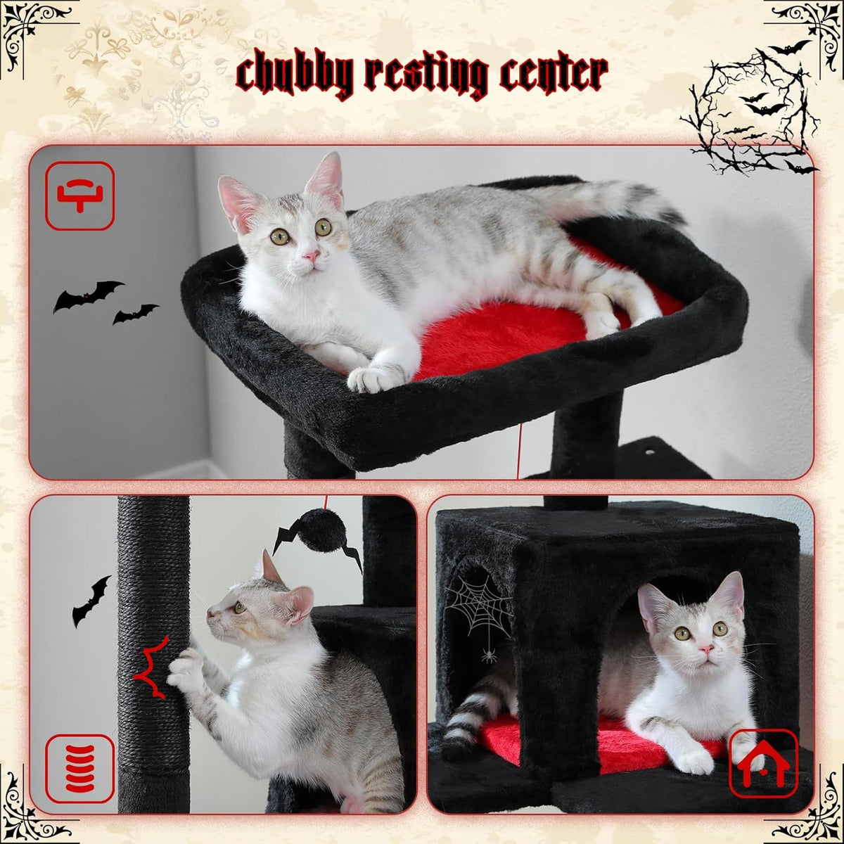 PETEPELA 56.3" Gothic Cat Tree for Indoor Cats, Tall Cat Tower with Super Large Hammock (20"X16")