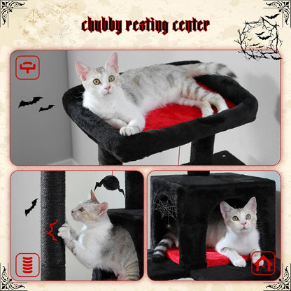 PETEPELA 56.3" Gothic Cat Tree for Indoor Cats, Tall Cat Tower with Super Large Hammock (20"X16")