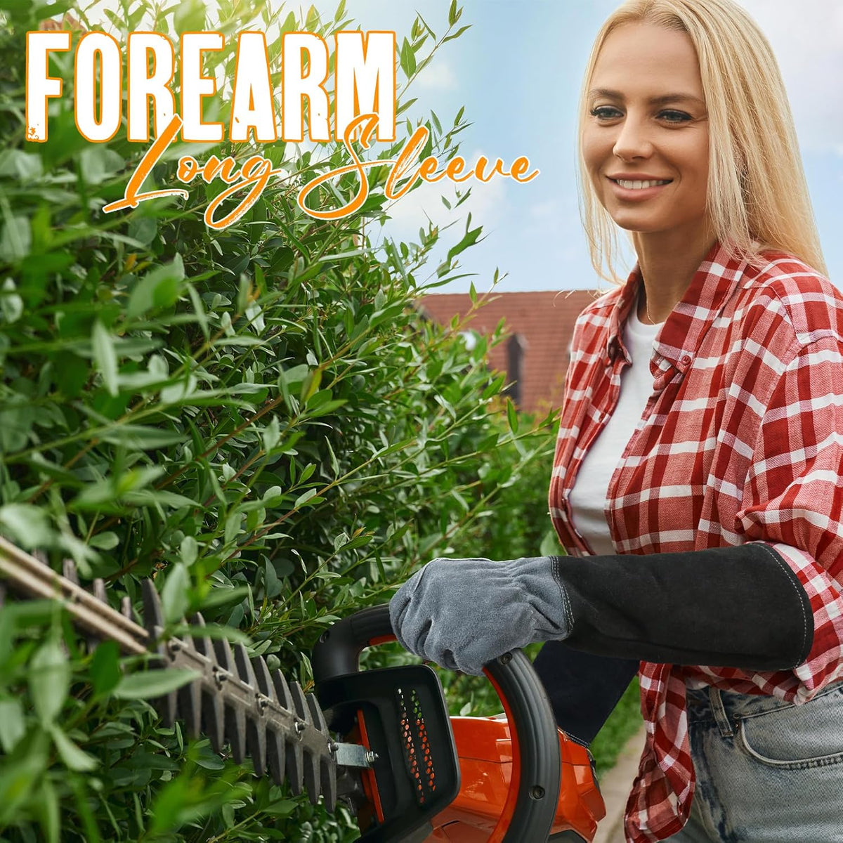 HANDLANDY Long Gardening Gloves for Men & Women, Cowhide Leather Rose Pruning Gloves, Breathable