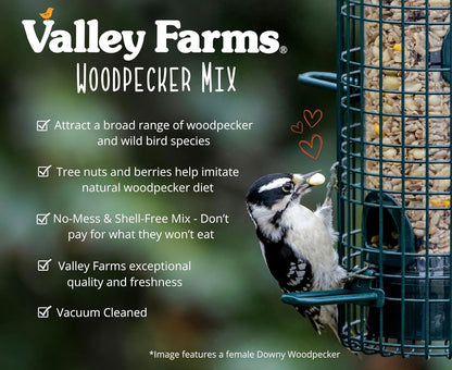 Valley Farms Woodpecker Mix (15 LB) Wild Bird Food for Outdoor Feeders, No Mess Bird Seed