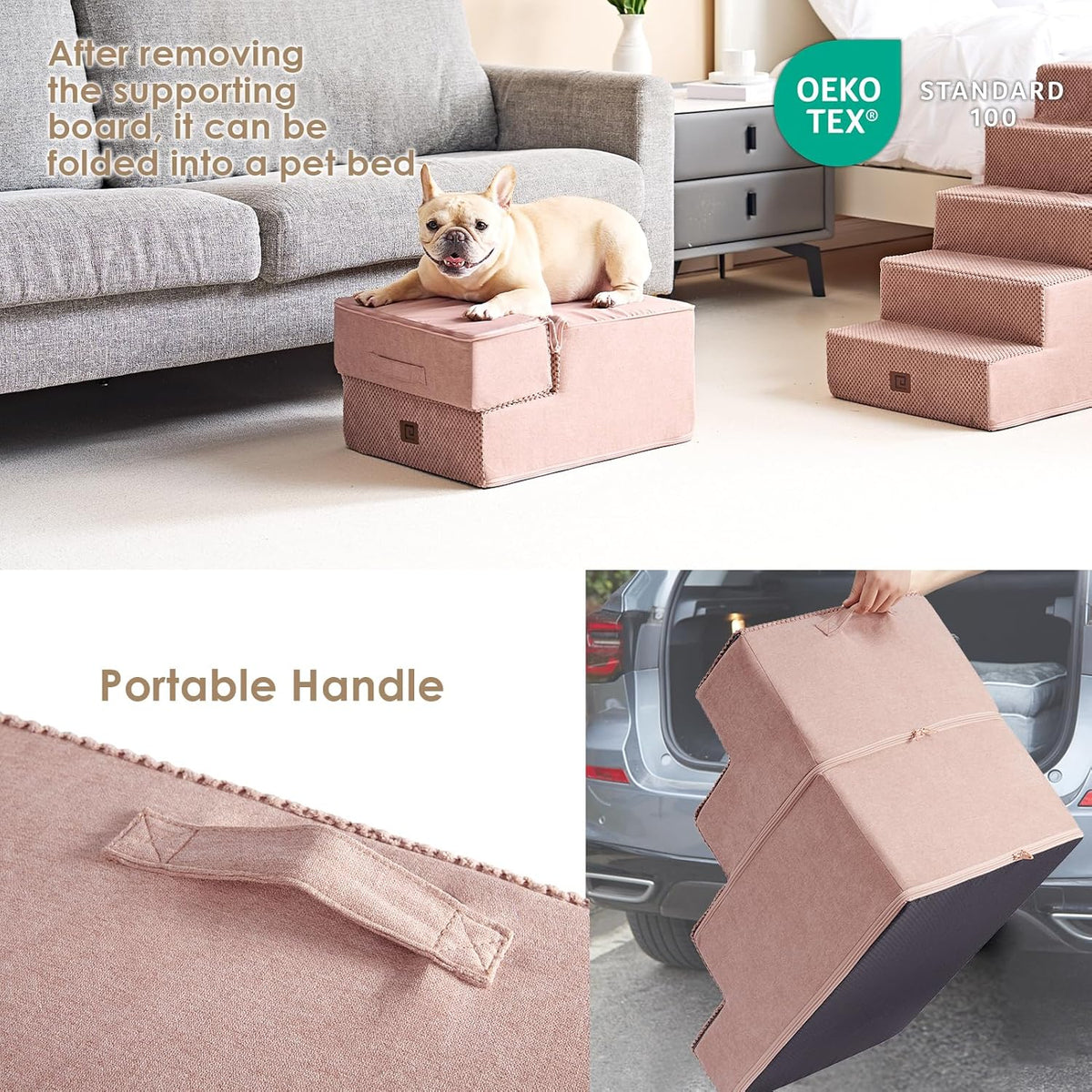 EHEYCIGA Dog Stairs for Small Dogs 13.5" H, 3-Step Dog Steps for Couch Sofa and Chair, Pet Steps
