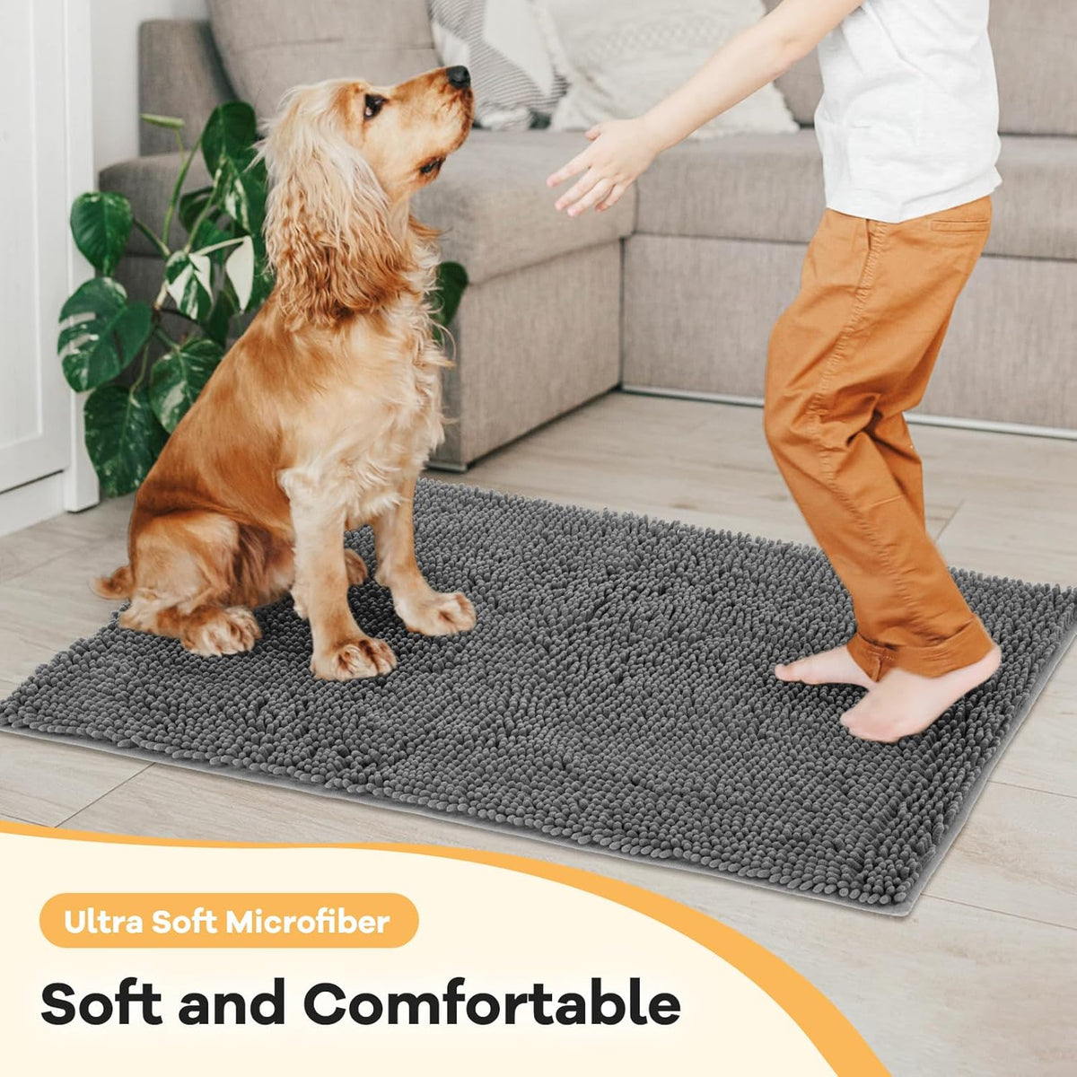 Absorbent Dog Door Mat for Muddy Paws, 72" x 36" Chenille Indoor Mats for Entryway, Trap Dirt Front
