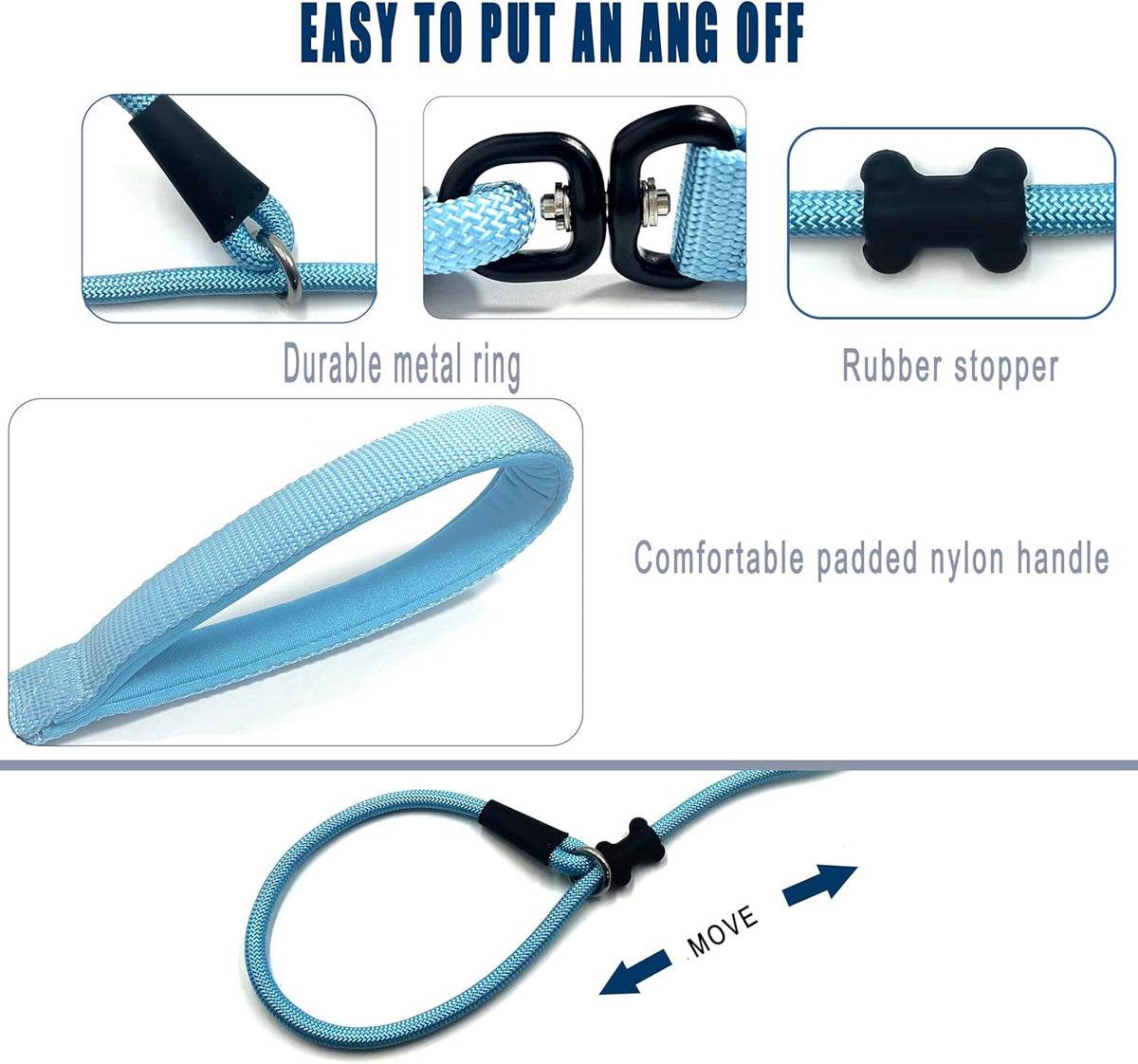 Slip Lead Dog Leash，Strong Nylon Rope Leash and Padded Handle,No Pull Outdoor Walking Training Lead