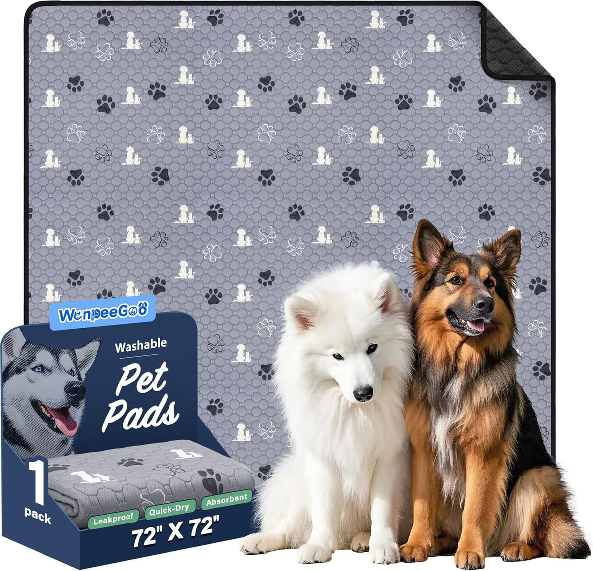Washable Dog Pads - Extra Large Reusable Training Mat, Absorbent Non-Slip Potty Pads for Dogs, Grey