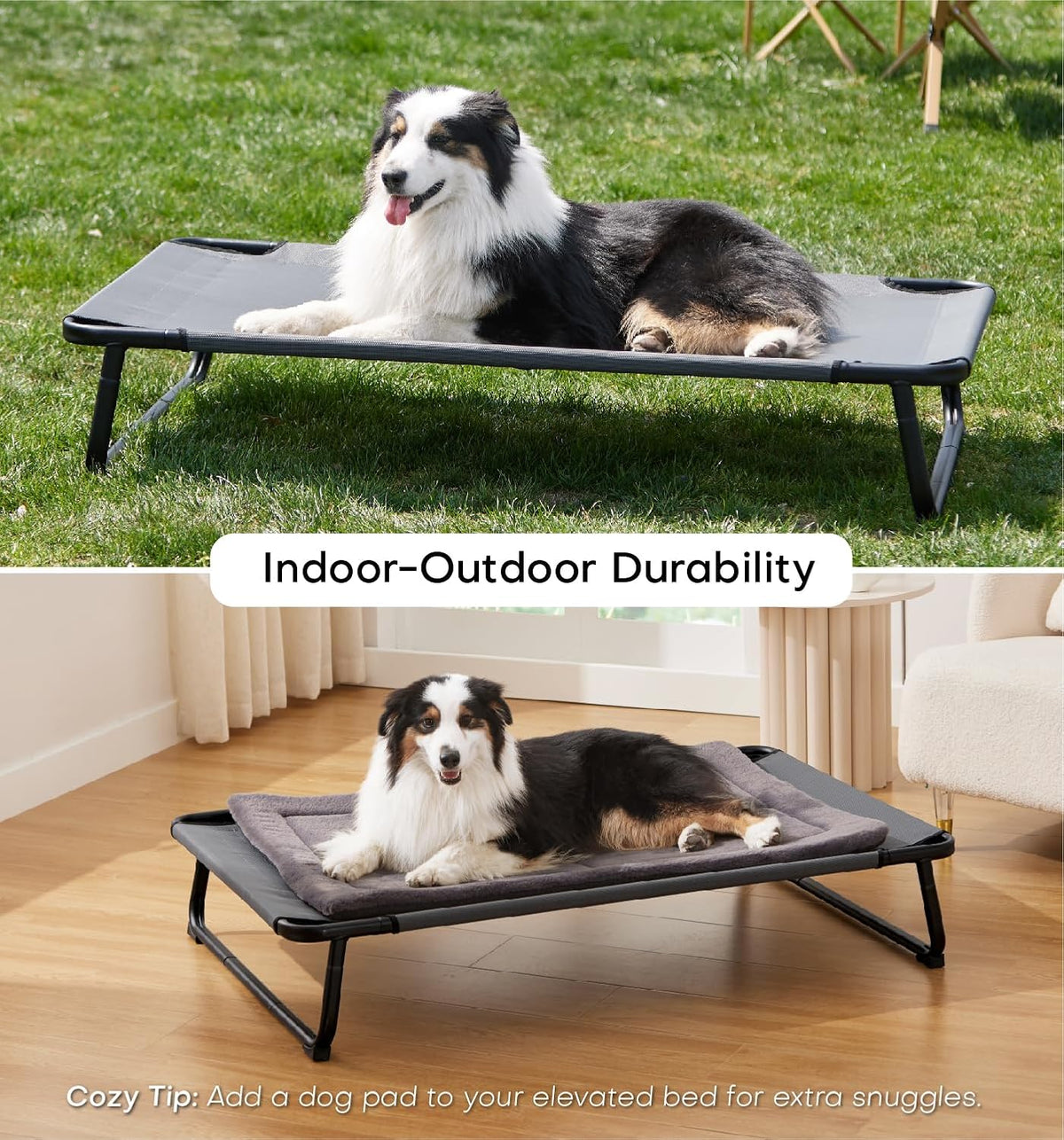Made4Pets Outdoor Elevated Dog Bed for Large Dogs - Cooling Raised Pet Cot with Skid-Resistant