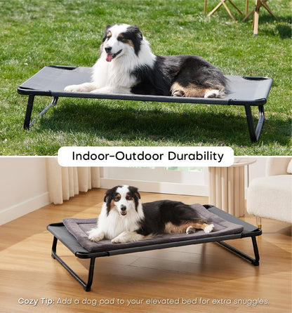 Made4Pets Outdoor Elevated Dog Bed for Large Dogs - Cooling Raised Pet Cot with Skid-Resistant