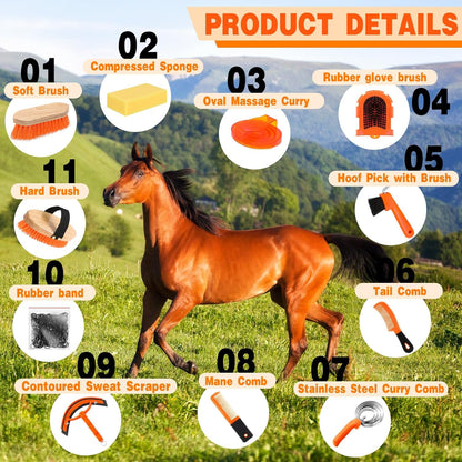 Abbylike 12 Pieces Horse Grooming Kit Racing Festival Tack Room Supplies Horse Brush Sets Equine