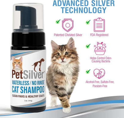 PetSilver Waterless Cat Shampoo - No Rinse Bath & Dry Shampoo for Cats - Long-Haired & Sensitive