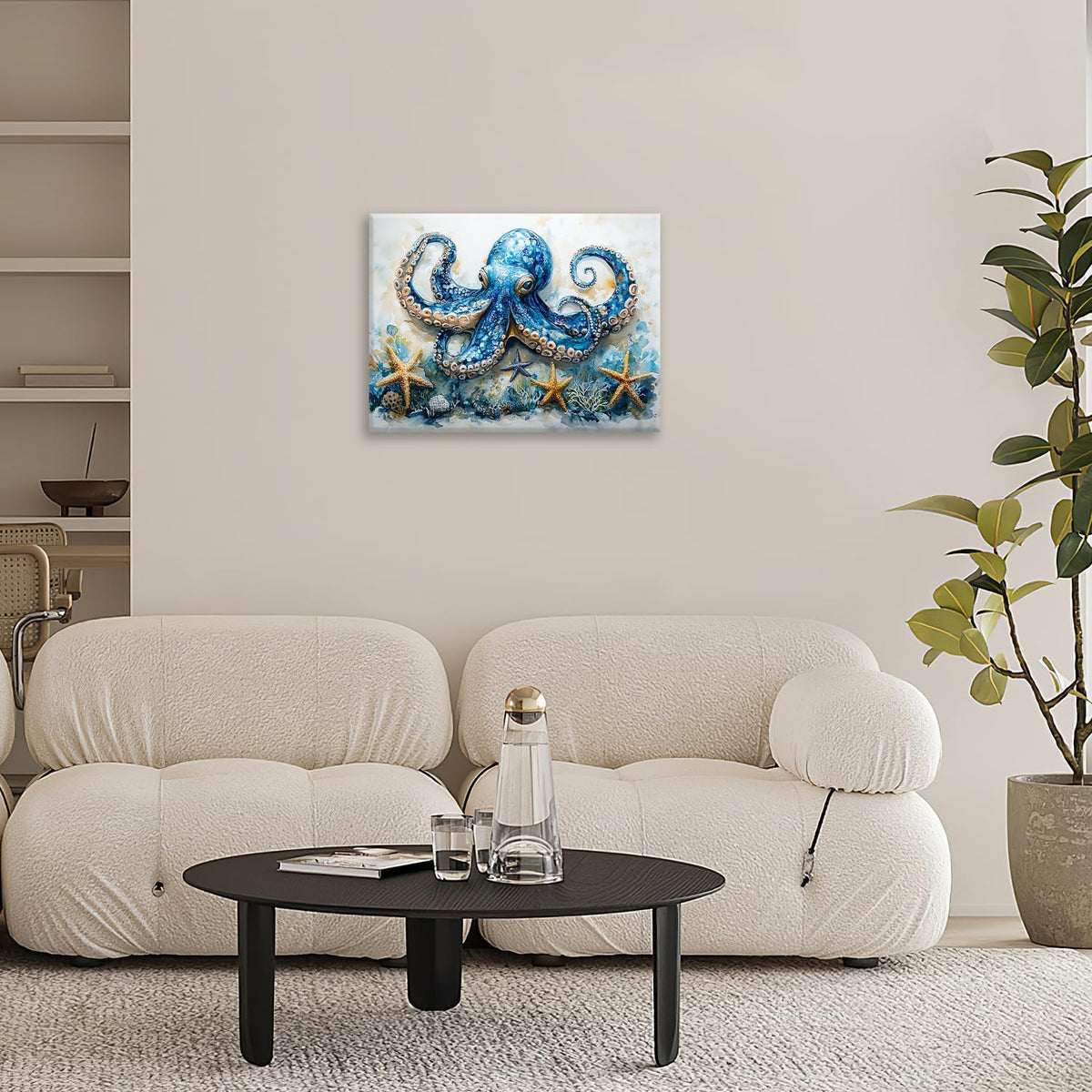Octopus Bathroom Pictures Wall Art, Sea Animal Ocean Bathroom Wall Decor, Nautical Framed Painting