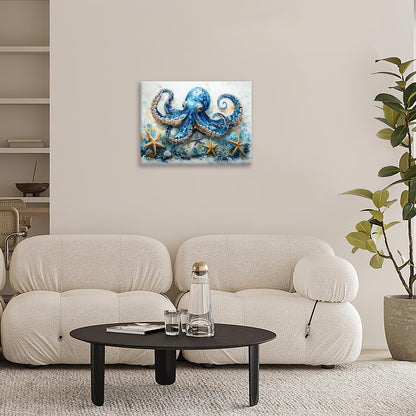 Octopus Bathroom Pictures Wall Art, Sea Animal Ocean Bathroom Wall Decor, Nautical Framed Painting