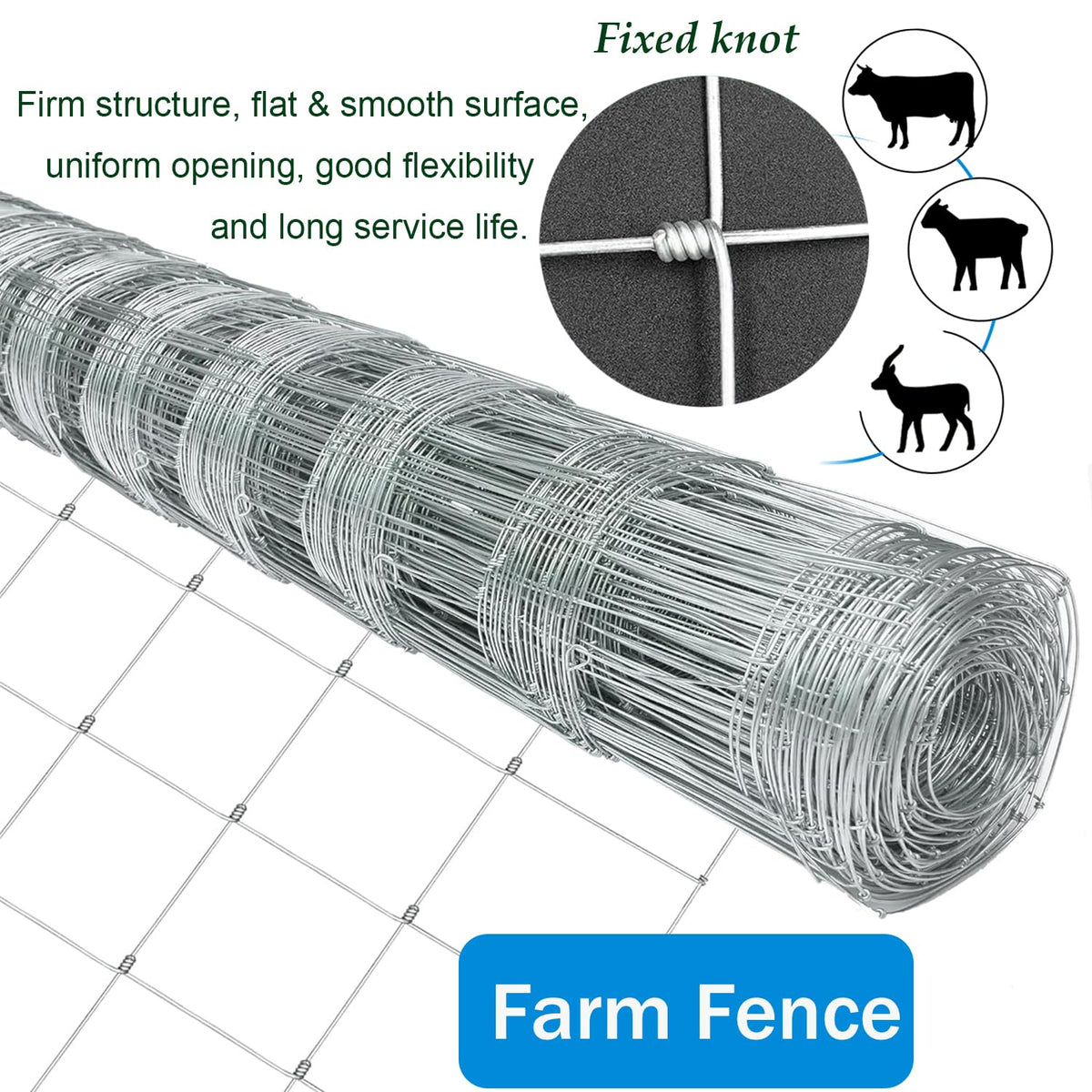 Farm Fence, 4ft x 164ft Galvanized Wire Fencing, Cattle Fence, Deer Fence, Heavy Zinc Coating Farm
