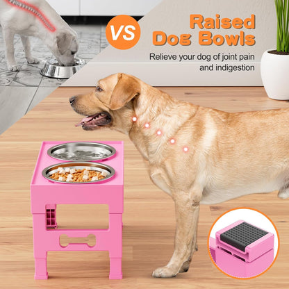 Elevated Dog Bowls with 2 Stainless Steel Bowls, Raised Dog Food Bowl Stand 5 Height Adjustable