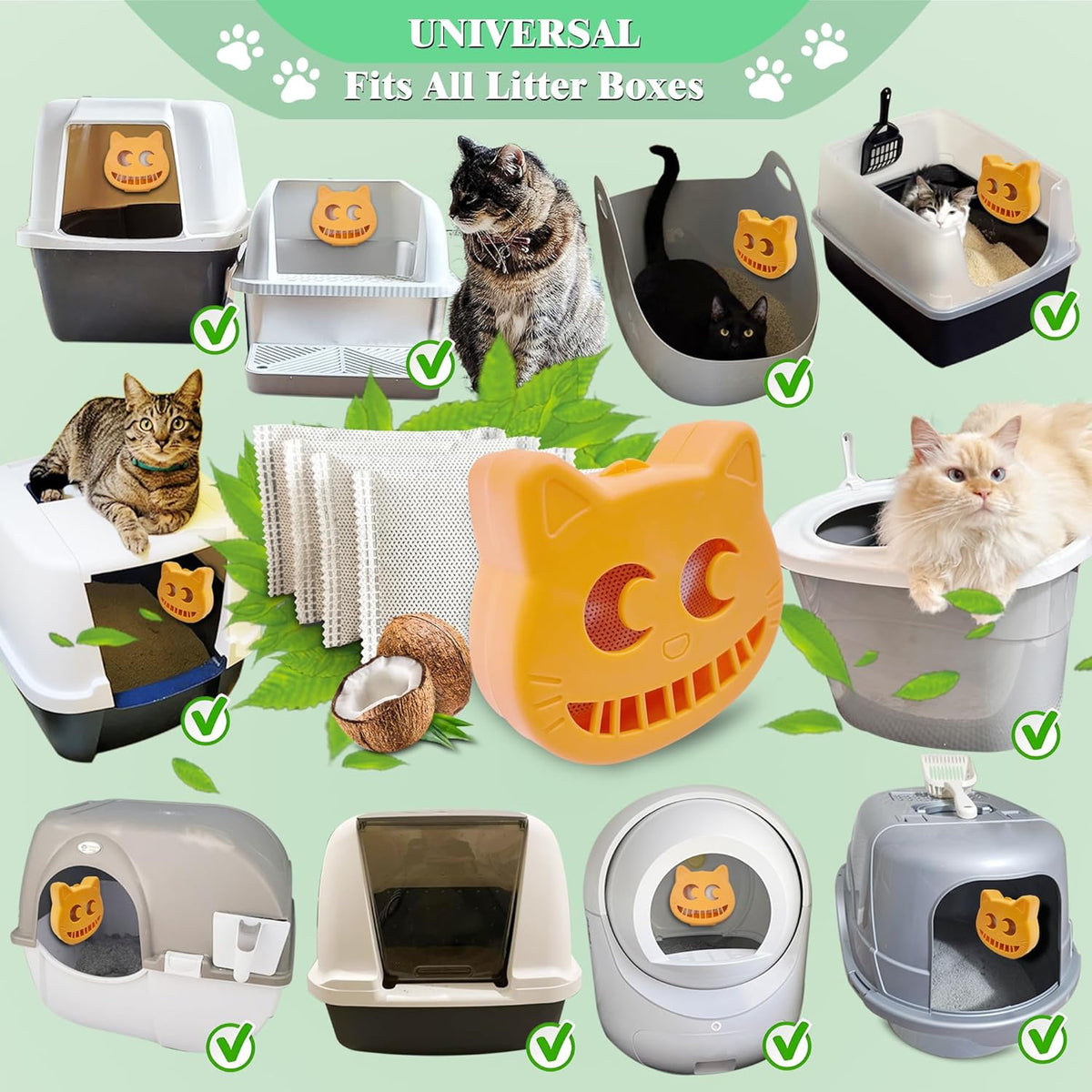 Unscented Cat Litter Box Deodorizer Kit Stick-On Activated Carbon Odor Eliminators Compatible with