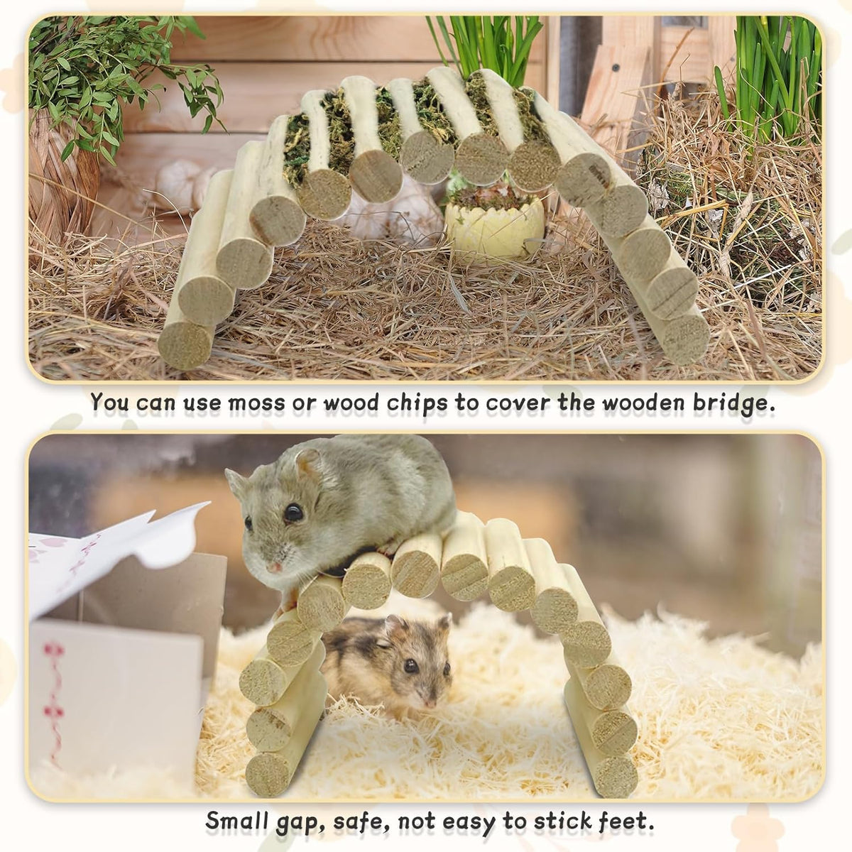 PIVBY 2PCS Wooden Hamster Ladder Bridge, Flexible Wood Tunnel Hide, Hamster Chew Toys for Small