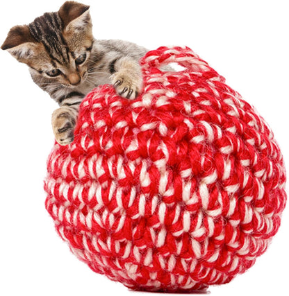 JAYU PET Red Cat Ball [W/Bell Version] - Handmade Silvervine Cat Toy with Catnip, Interactive