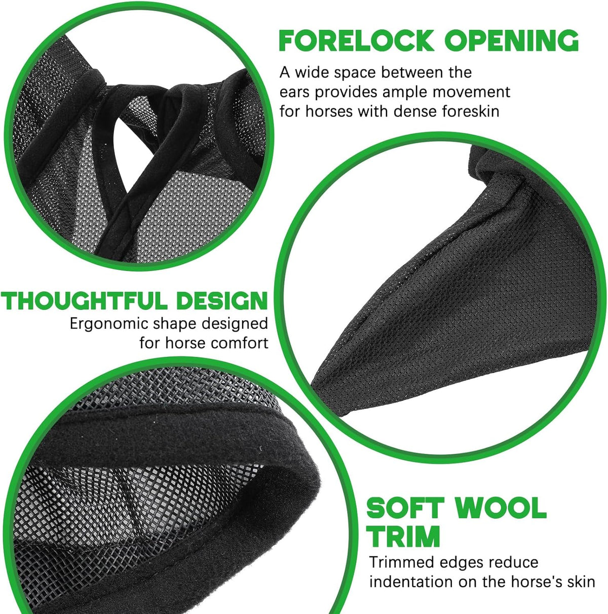 2 Pcs Horse Fly Mask with Ears Adjustable UV Protection Horse Fly Mask Accessories Large Eye Space