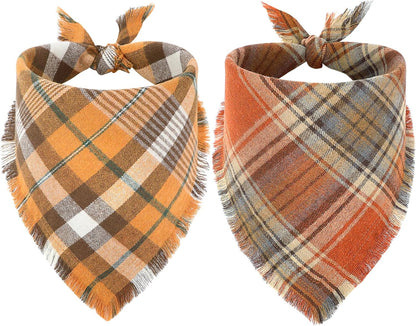 Vivifying Halloween Dog Bandana, 2 Pack Fall Thanksgiving Classic Plaid Dog Scarf with Tassels