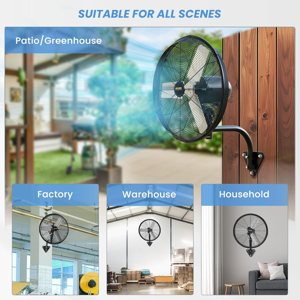 20'' Outdoor Wall Mount Fan, 4 Speed Oscillating Wall Fan with All Sealed Brushless DC Motor, Heavy