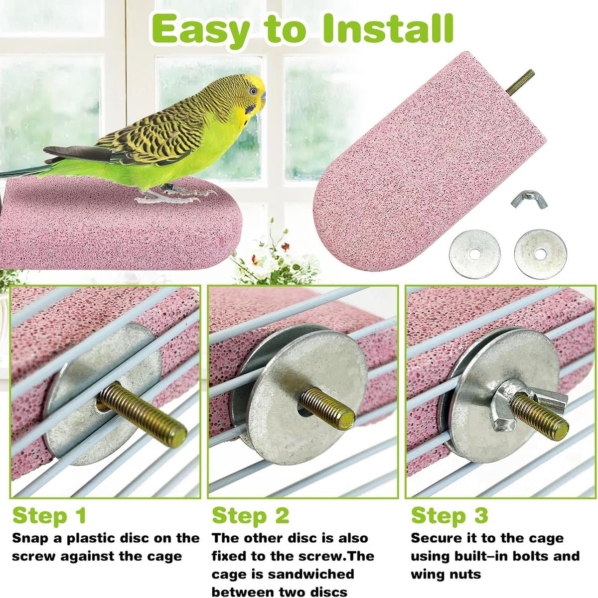 PINVNBY 3 PCS Bird Perches Calcium Parrot Perch Stand Bird Beak Grinding Stone Foot Claws Trimmer