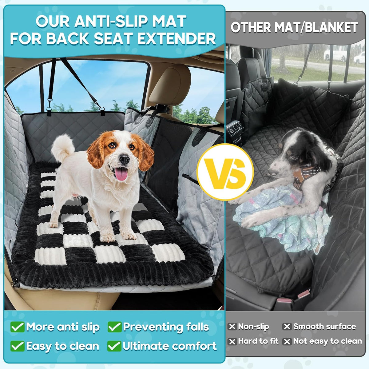 Dog Car Bed Mat, Non-Slip Backseat Extender Pet Blanket, Plaid Dog Bed for SUVs, Sedans & Trucks