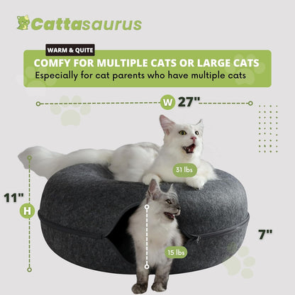 CATTASAURUS Peekaboo Cat Cave for Multiple & Large Cats Up to 30-45 Lbs, Scratch Detachable &