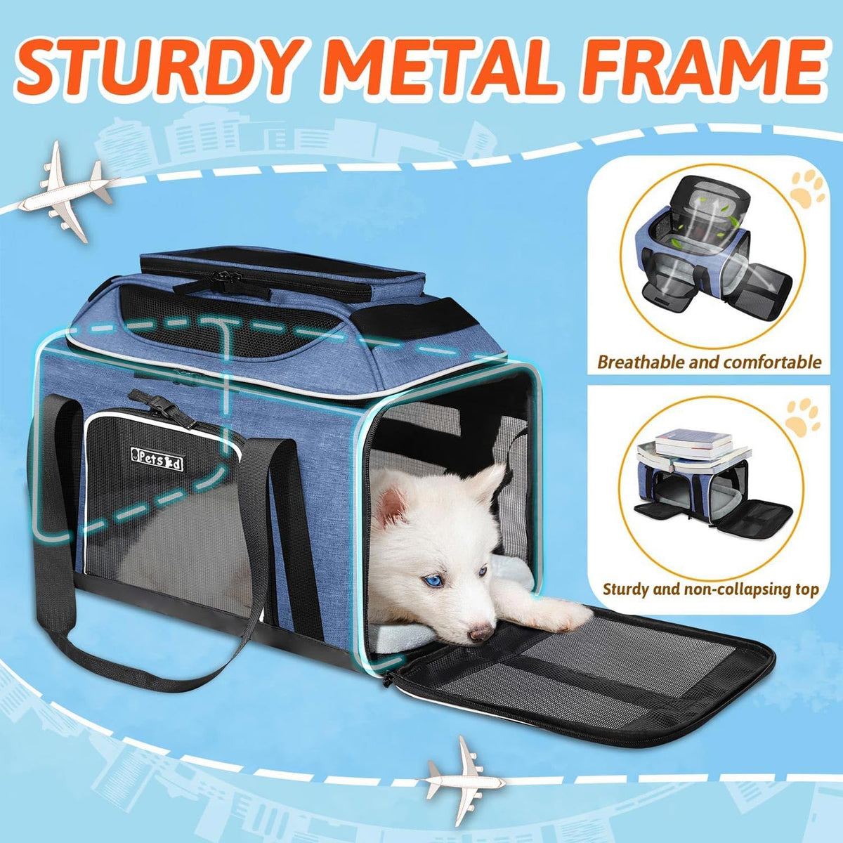 Petskd Top-Expandable Pet Carrier 17x12x8.5 Inches JetBlue Allegiant Spirit Airline Approved