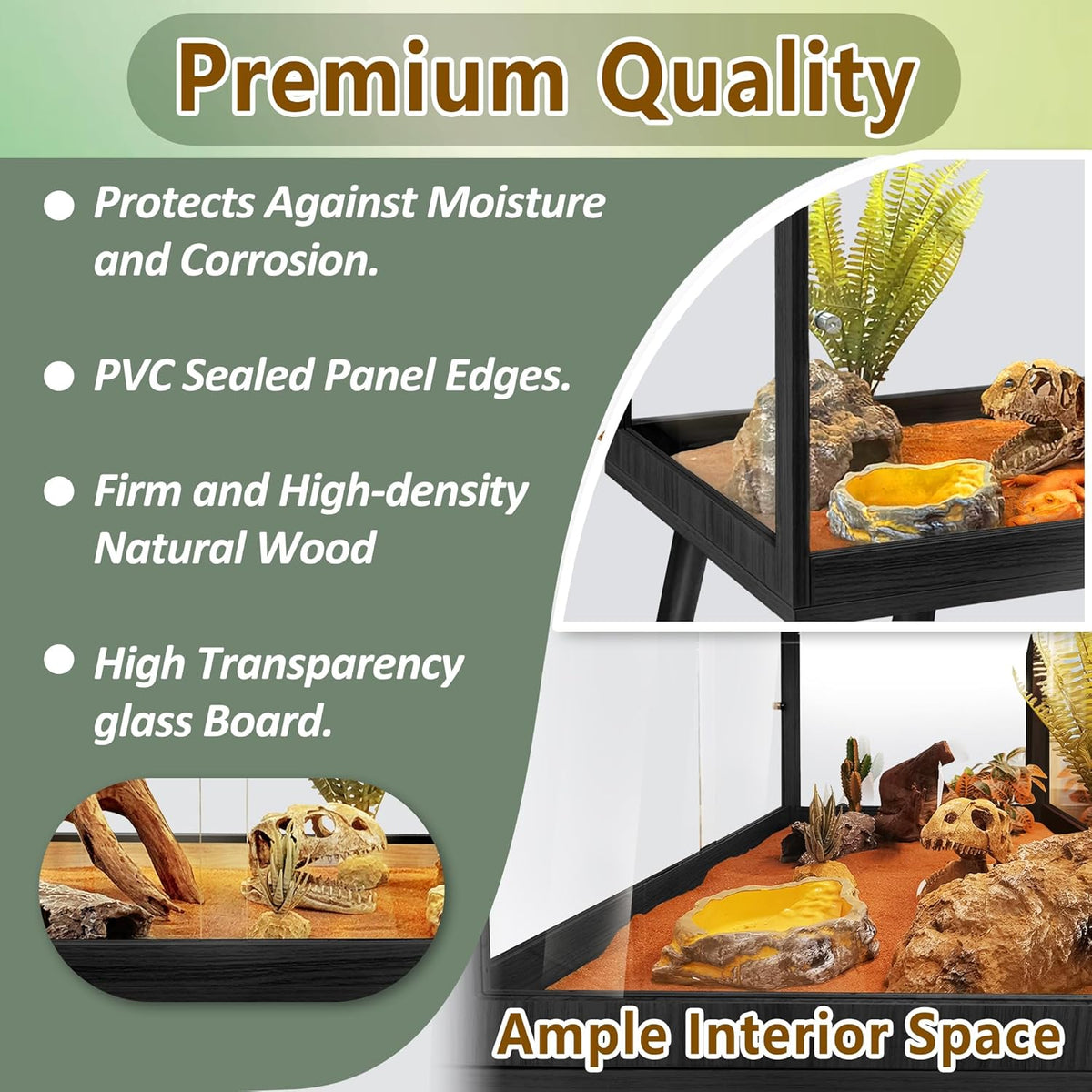 PROLEE Tempered Glass Reptile Enclosure with Leg,48“ Scratch-Proof Bearded Dragon Tank,79 Gallon