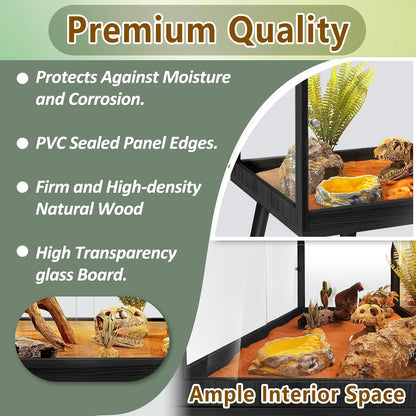 PROLEE Tempered Glass Reptile Enclosure with Leg,48“ Scratch-Proof Bearded Dragon Tank,79 Gallon
