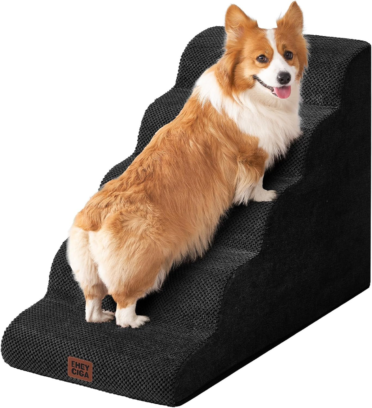 EHEYCIGA Curved Dog Stairs Ramp for High Beds, 5-Step Extra Wide Dog Steps for Small Dogs and Cats