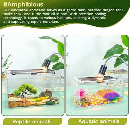 16×10×8'' Reptile Tank Kit with Heat Lamp, Spray Bottle, Shovel, Tweezers, Food Bowl, Hideout