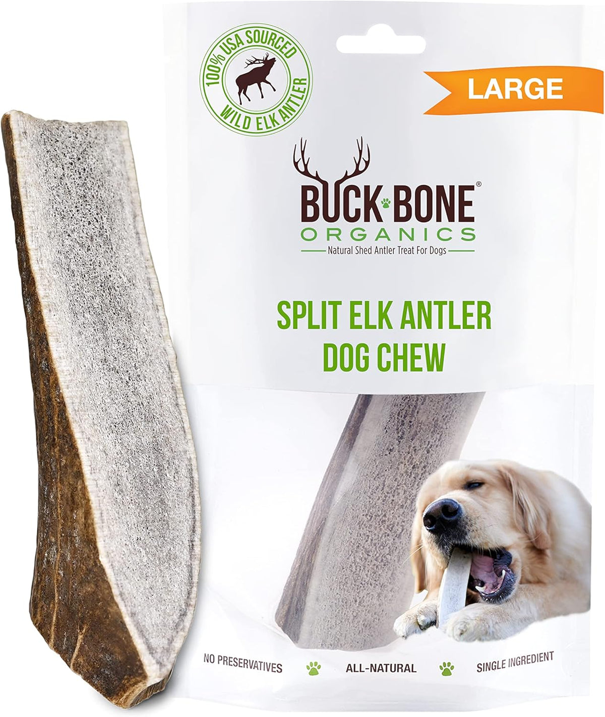 Buck Bone Organics Dog Chews, Elk Antlers for Dogs, Long Lasting Dog Bones for Aggressive Chewers