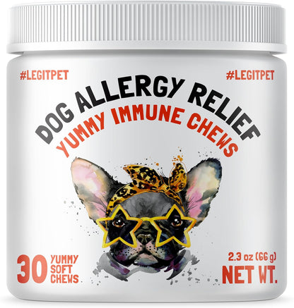 Allergy Relief Chews for Dogs & Immune & Digestive Supplement with Wild Salmon Oil Kelp Colostrum