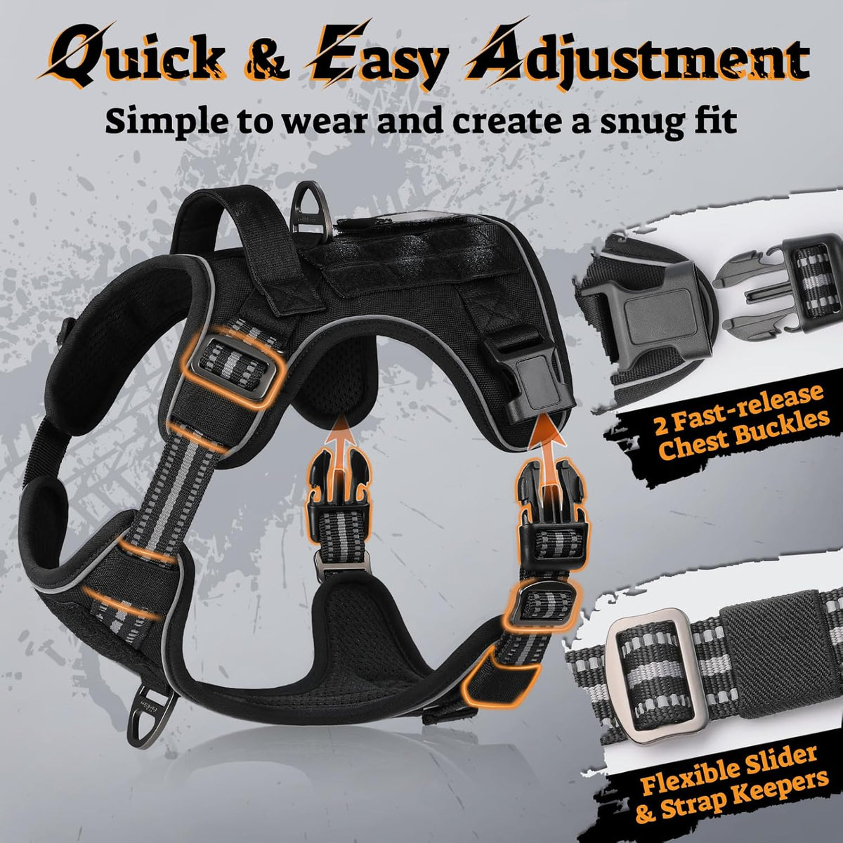 rabbitgoo Dog Harness Medium Sized No Pull, Tactical Service Pet Vest with Molle and Control
