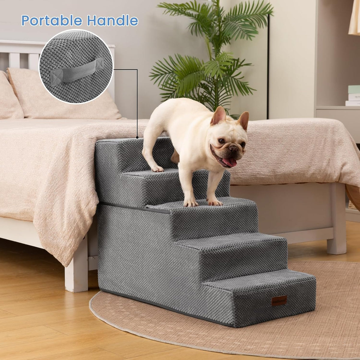 Dog Stairs for High Bed 22.6" H,5-Step Dog Steps for Small Dogs and Cats,Indoor Non-Slip Balanced
