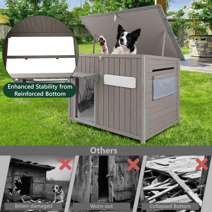 43.3" L Large Outdoor Dog House Weatherproof Doghouse for Medium to Large Dogs with Anti Bite