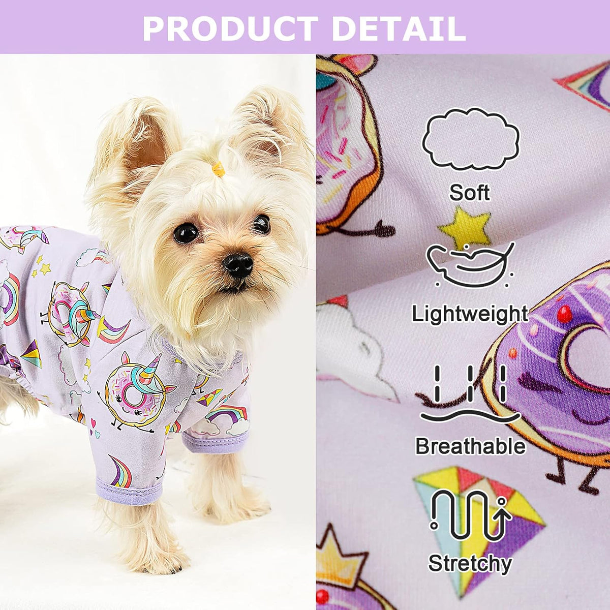 Small Dog Clothes Girl Funny Donut Dog Pajamas Pjs, Summer Lightweight Stretchy Pet Jumpsuit, Fall