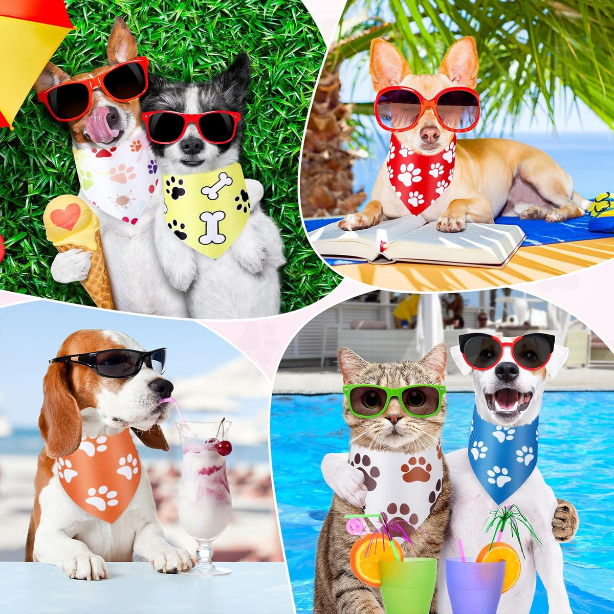 Abbylike 50 Pcs Paw Print Dog Bandanas Bulk Cute Footprint Bandanas for Dogs Triangle Kerchief Bib