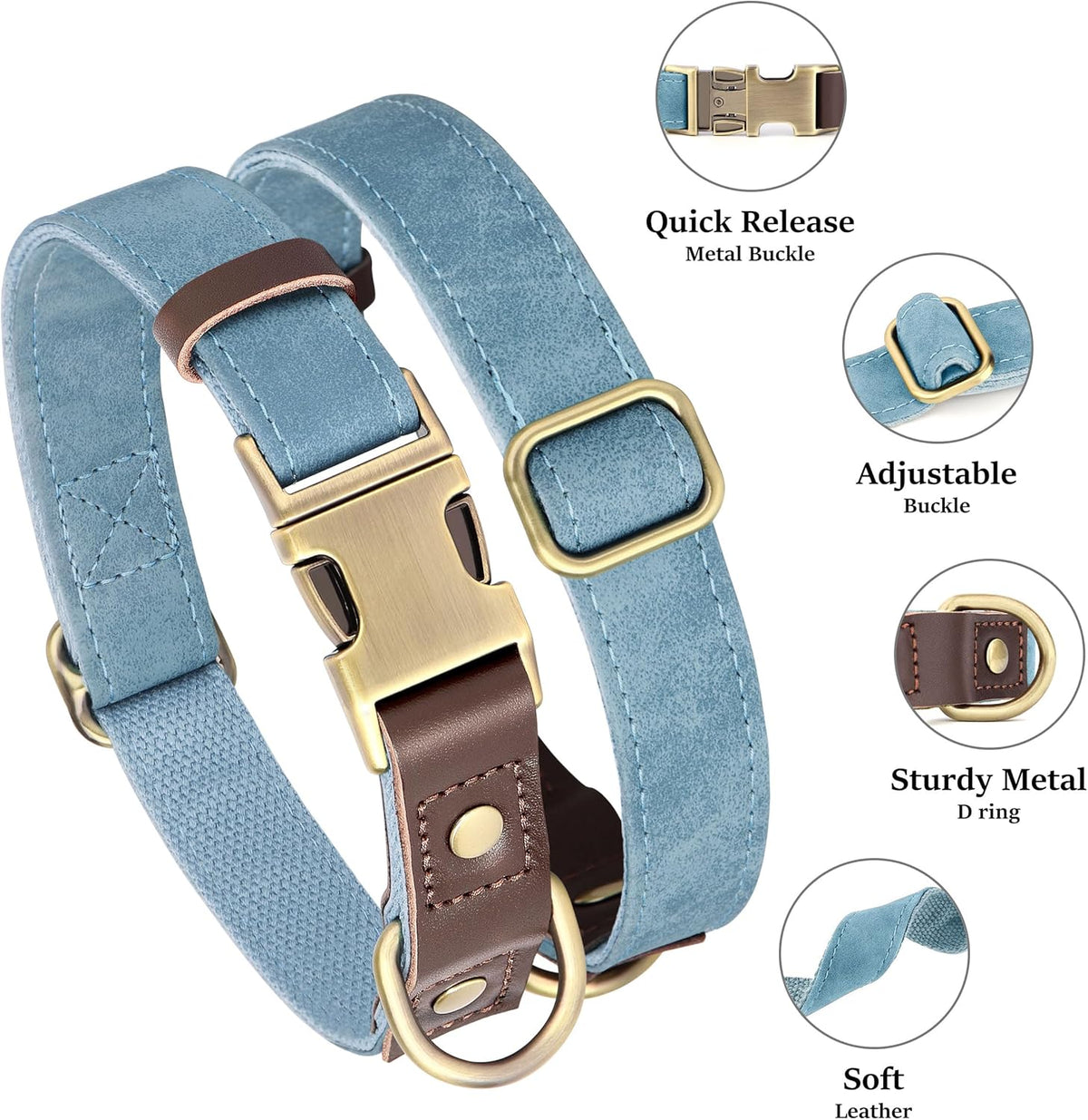 Didog Soft PU Leather Dog Collar for Large Dogs,Classic Adjustable Dog Collars with Quick Release