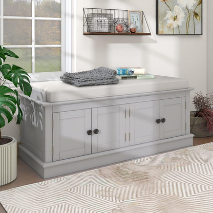 Storage Bench with 4 Doors and Adjustable Shelves, Shoe Bench with Removable Cushion for Living