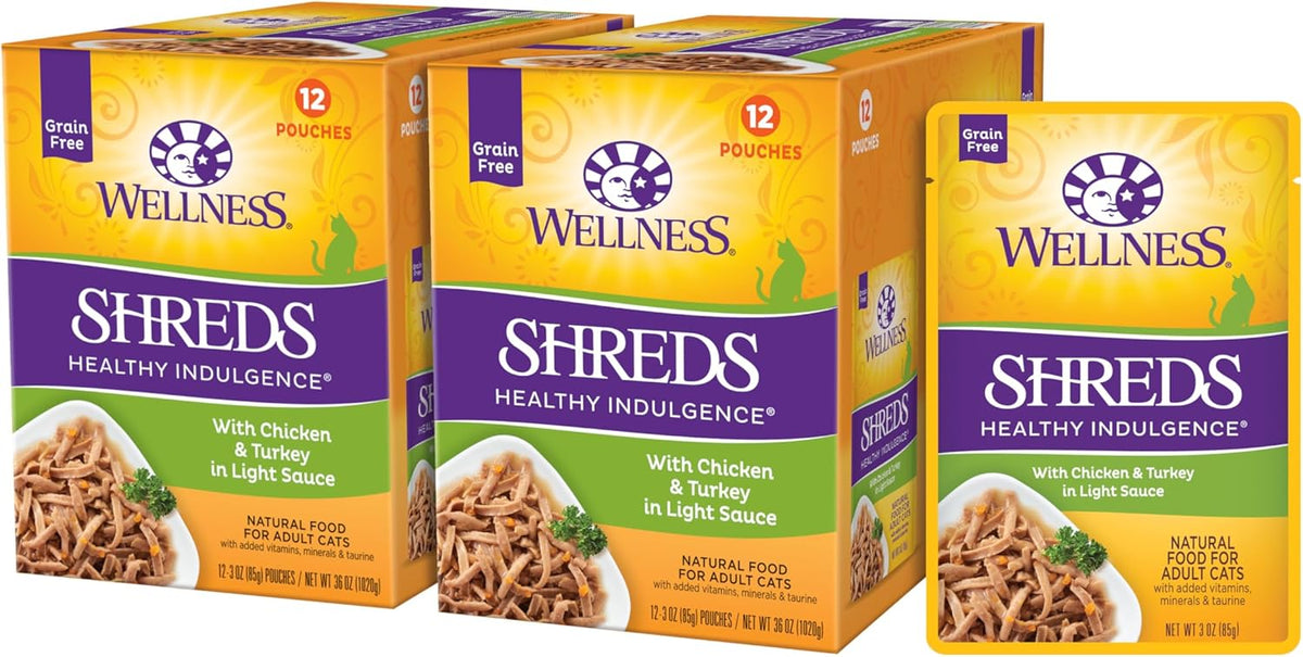 Wellness Healthly Indulgence Shreds Adult Wet Cat Food, Natural, Protein-Rich, Grain Free, 3 Ounce