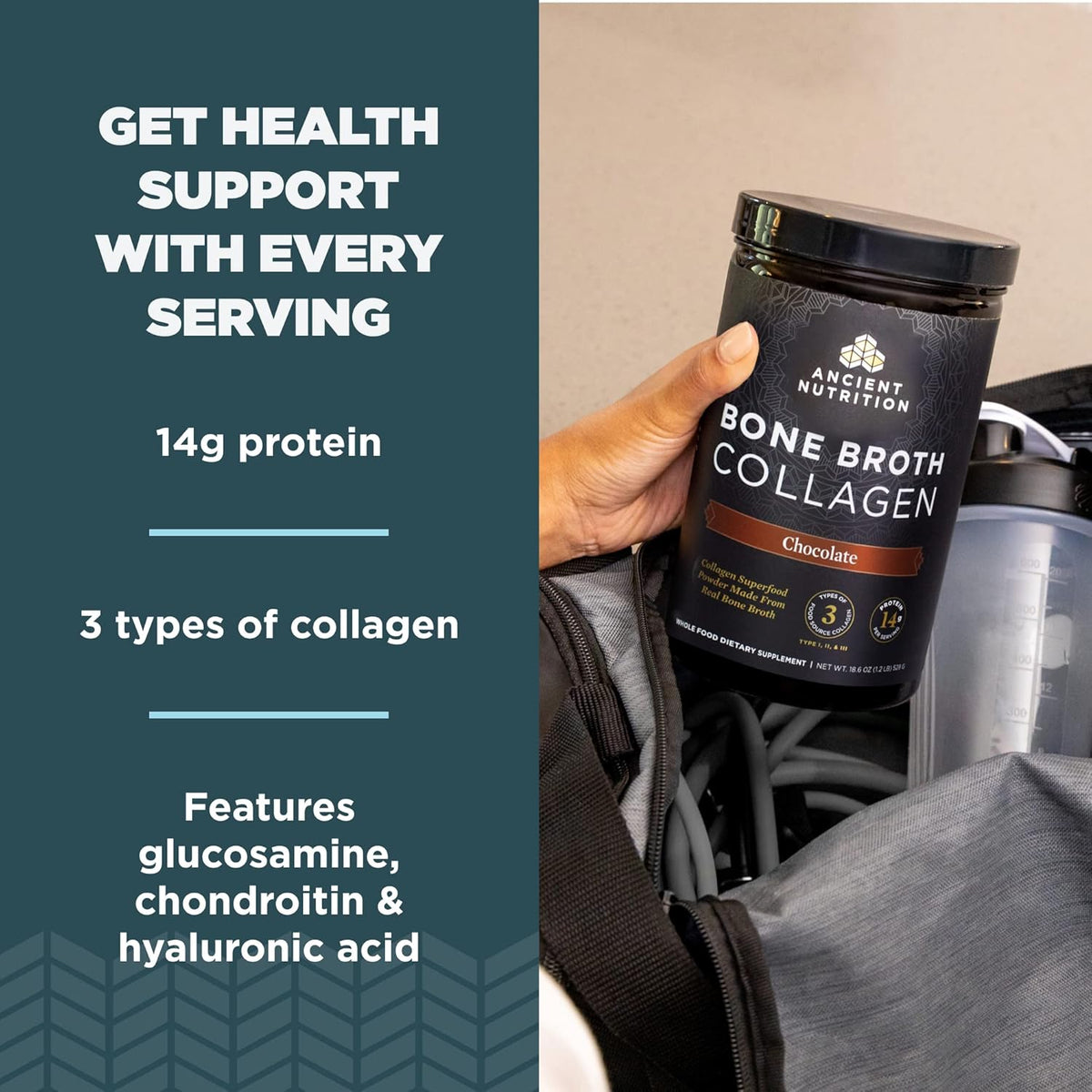 Ancient Nutrition Collagen Powder, Bone Broth Collagen, Chocolate, Hydrolyzed Multi Collagen