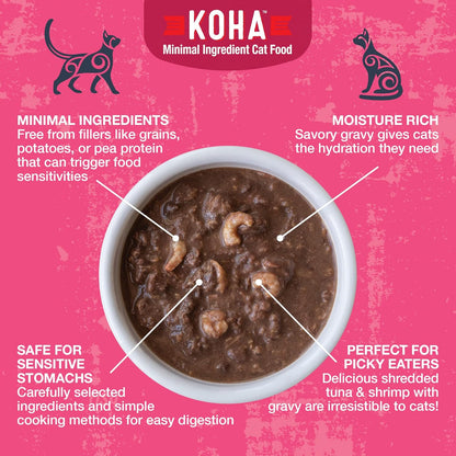 KOHA Poké Bowl Tuna & Shrimp Entree in Gravy for Cats, 12-Pack of 3oz Pouches