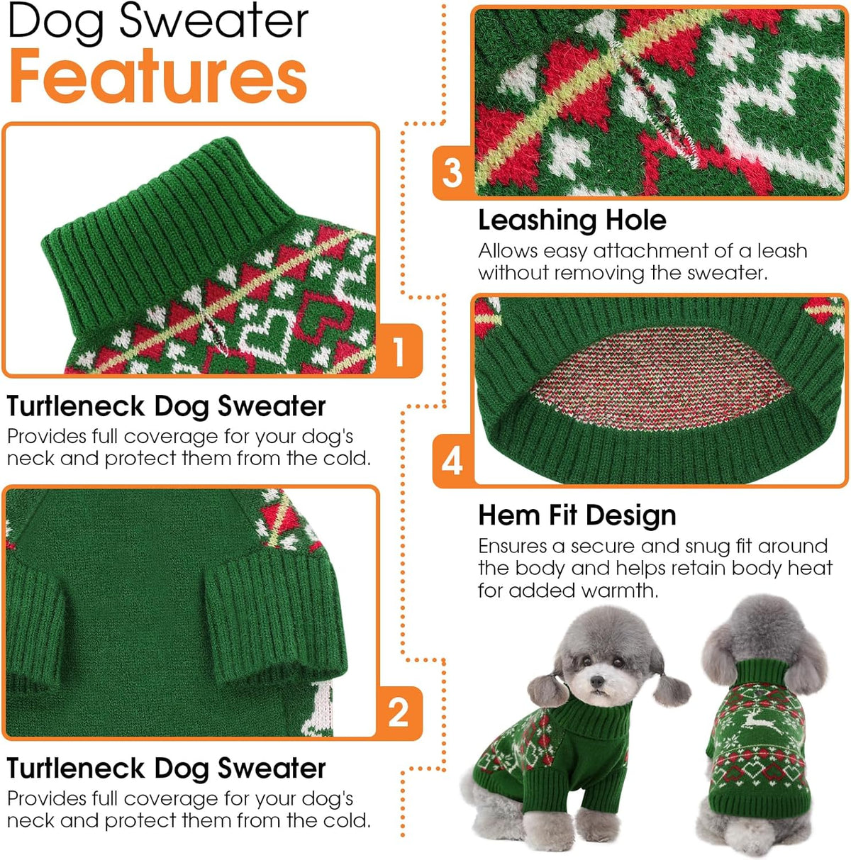 Queenmore Dog Christmas Sweater,Turtleneck Knitted Pullover Xmas Dog Clothes Sweatshirt,Pet