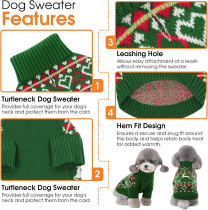 Queenmore Dog Christmas Sweater,Turtleneck Knitted Pullover Xmas Dog Clothes Sweatshirt,Pet