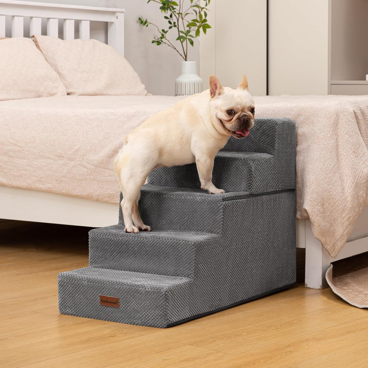 Dog Stairs for High Bed 22.6" H,5-Step Dog Steps for Small Dogs and Cats,Indoor Non-Slip Balanced