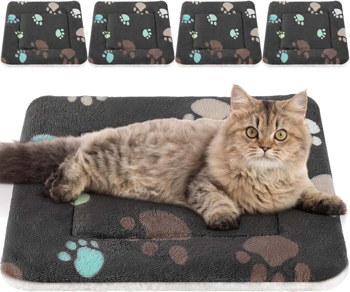4 Pack Ultra Soft Dog Cat Bed Mat with Cute Prints Reversible Fleece Dog Crate Kennel Pad Cozy