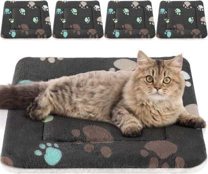 4 Pack Ultra Soft Dog Cat Bed Mat with Cute Prints Reversible Fleece Dog Crate Kennel Pad Cozy