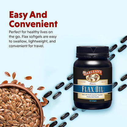 Barlean's Lignan Flaxseed Oil Softgels, Cold-Pressed Flax Seed Supplement with 1,550 mg ALA Omega-3