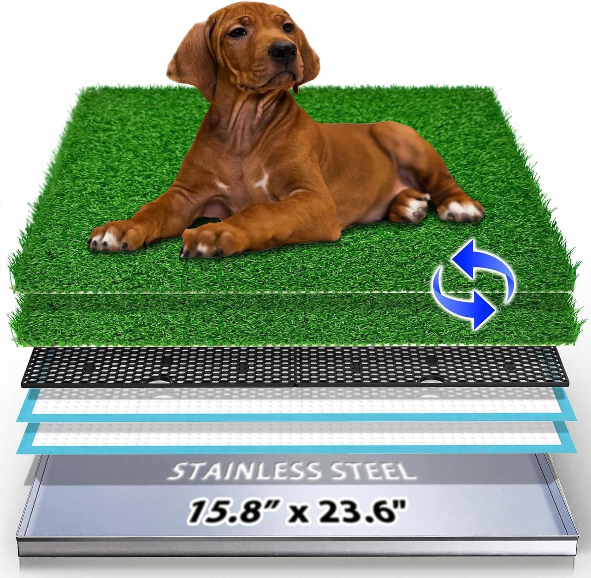 Dog Grass Pad with Tray, Stainless Steel Odor-Resistand Indoor Outdoor Potty System, Durable